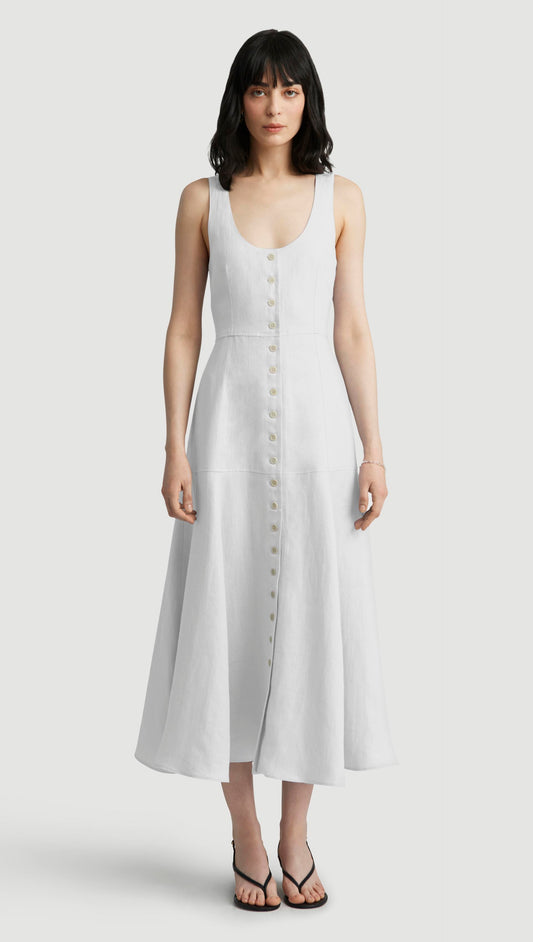 Marcy Dress in Cotton Sateen | White