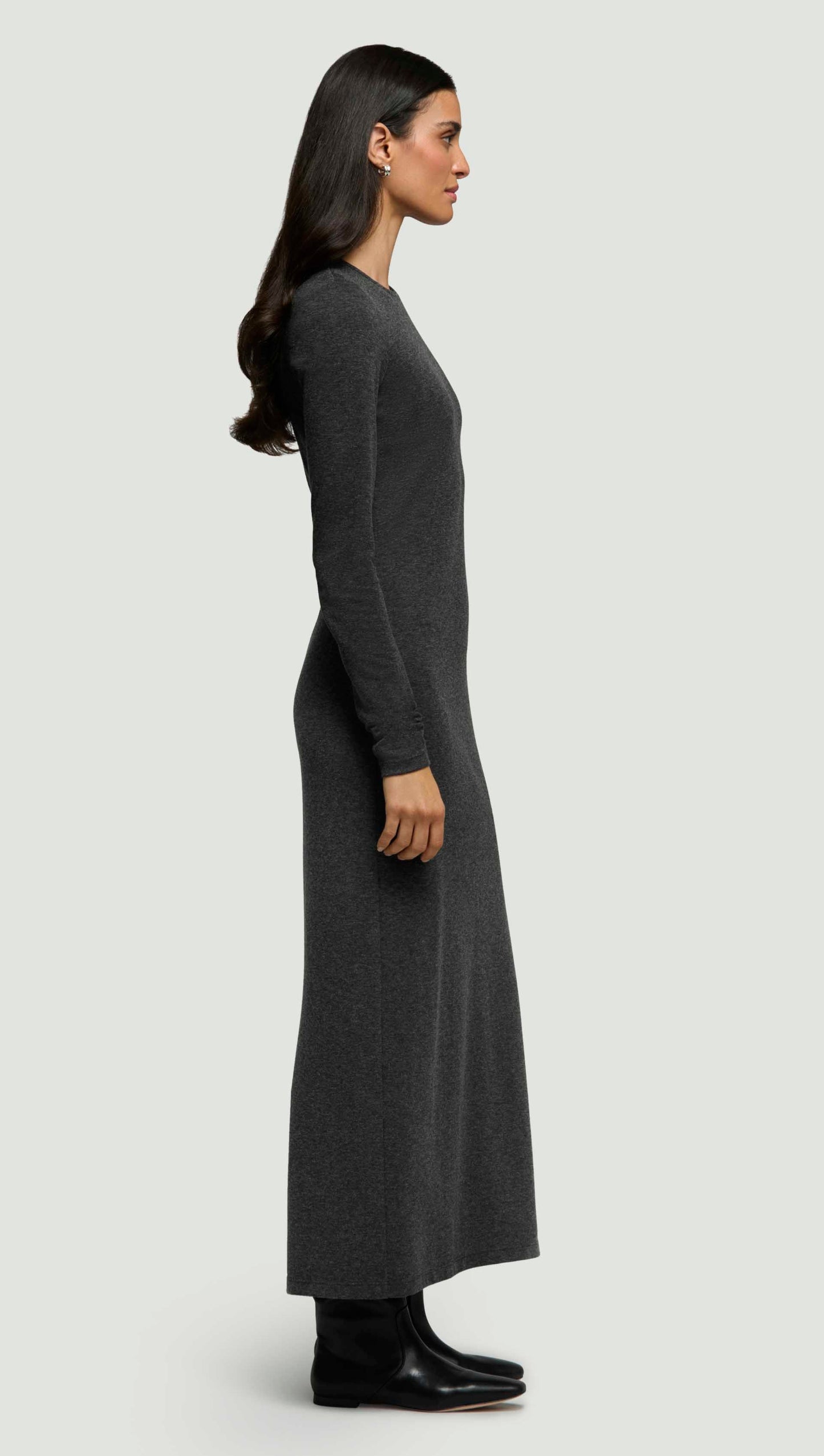 Crewneck Dress in Wool Jersey | Dark Grey Melange