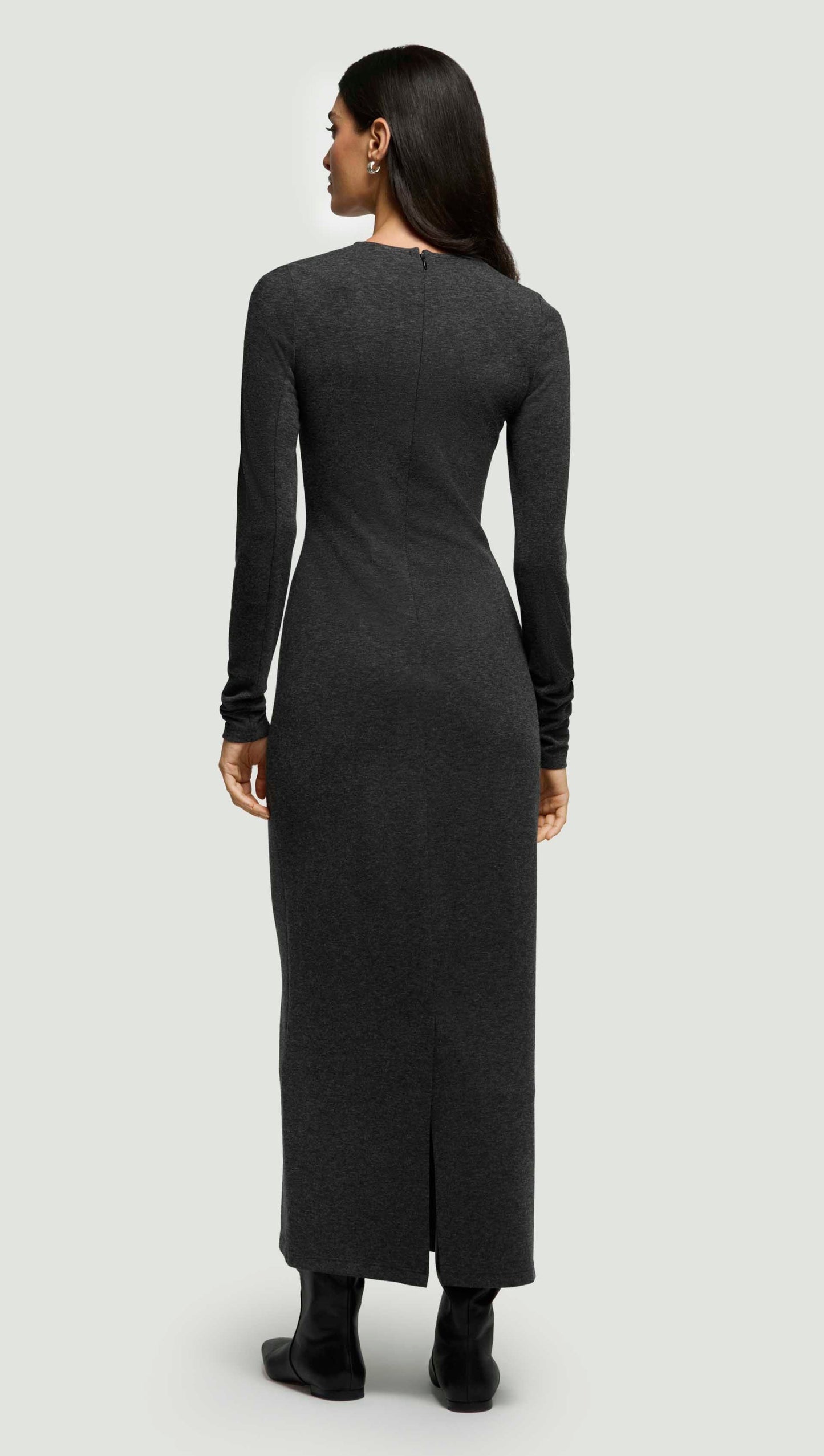 Crewneck Dress in Wool Jersey | Dark Grey Melange
