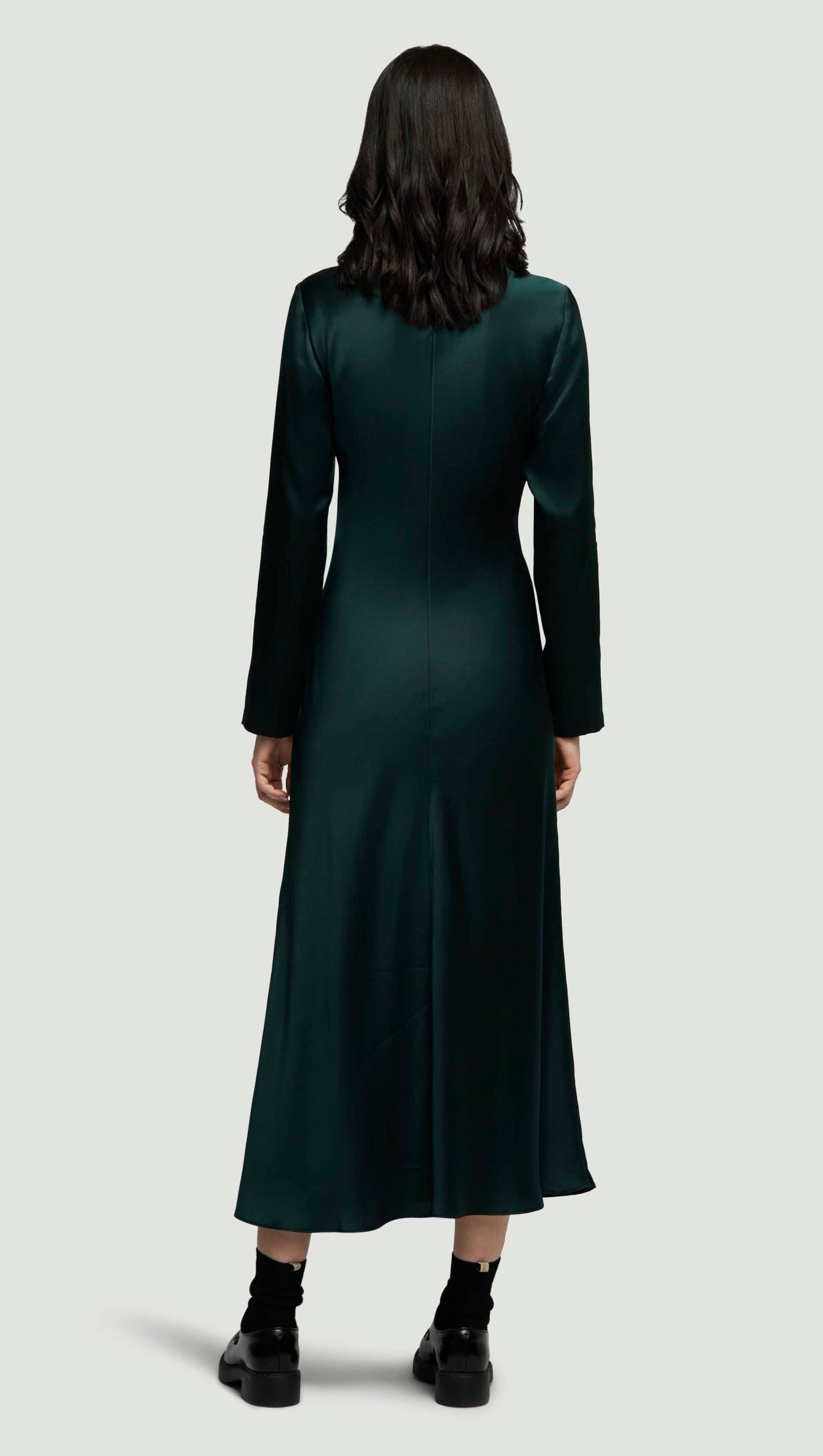 Longsleeve Bias Dress in Silk Charmeuse | Deep Forest