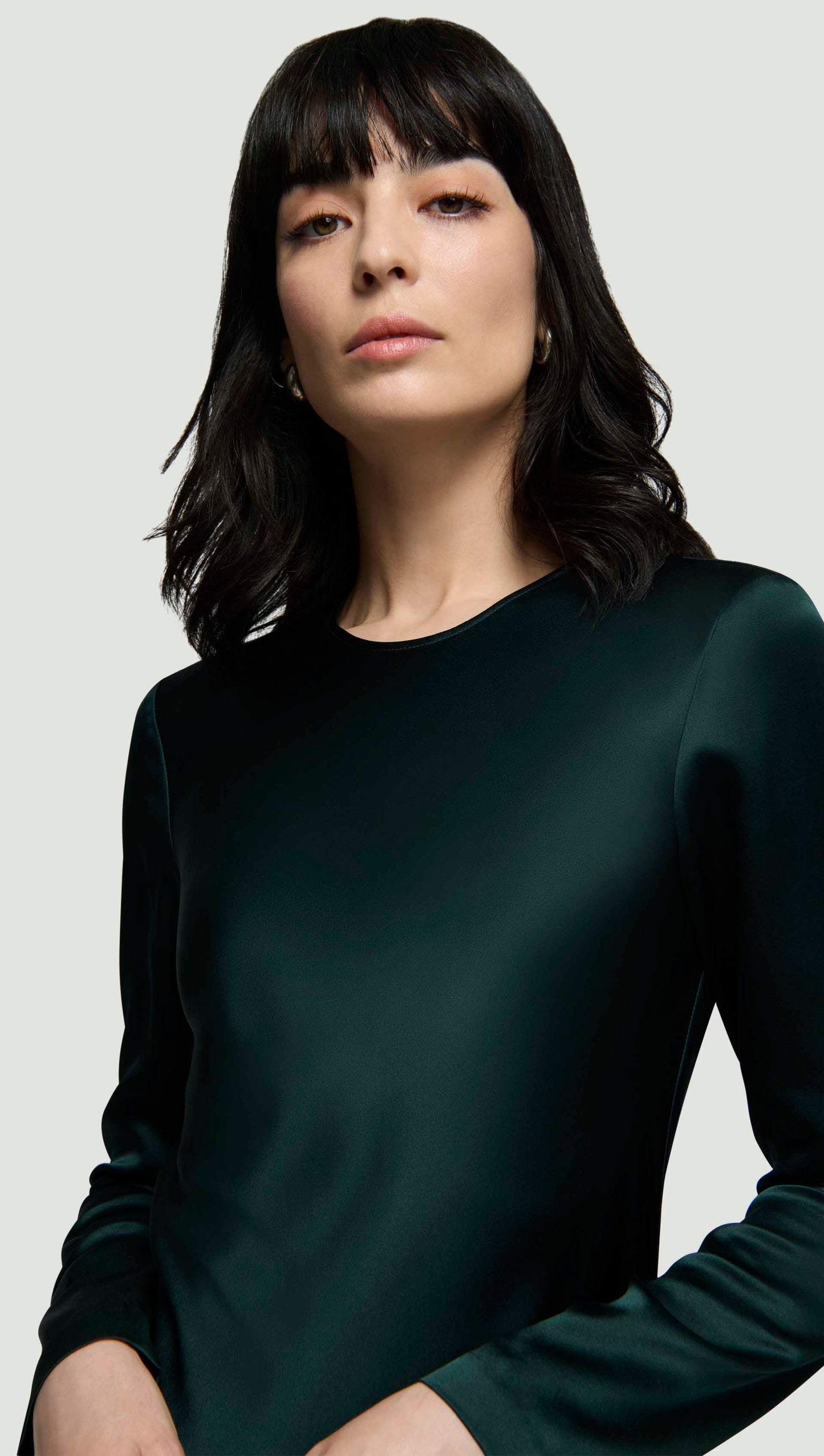 Longsleeve Bias Dress in Silk Charmeuse | Deep Forest