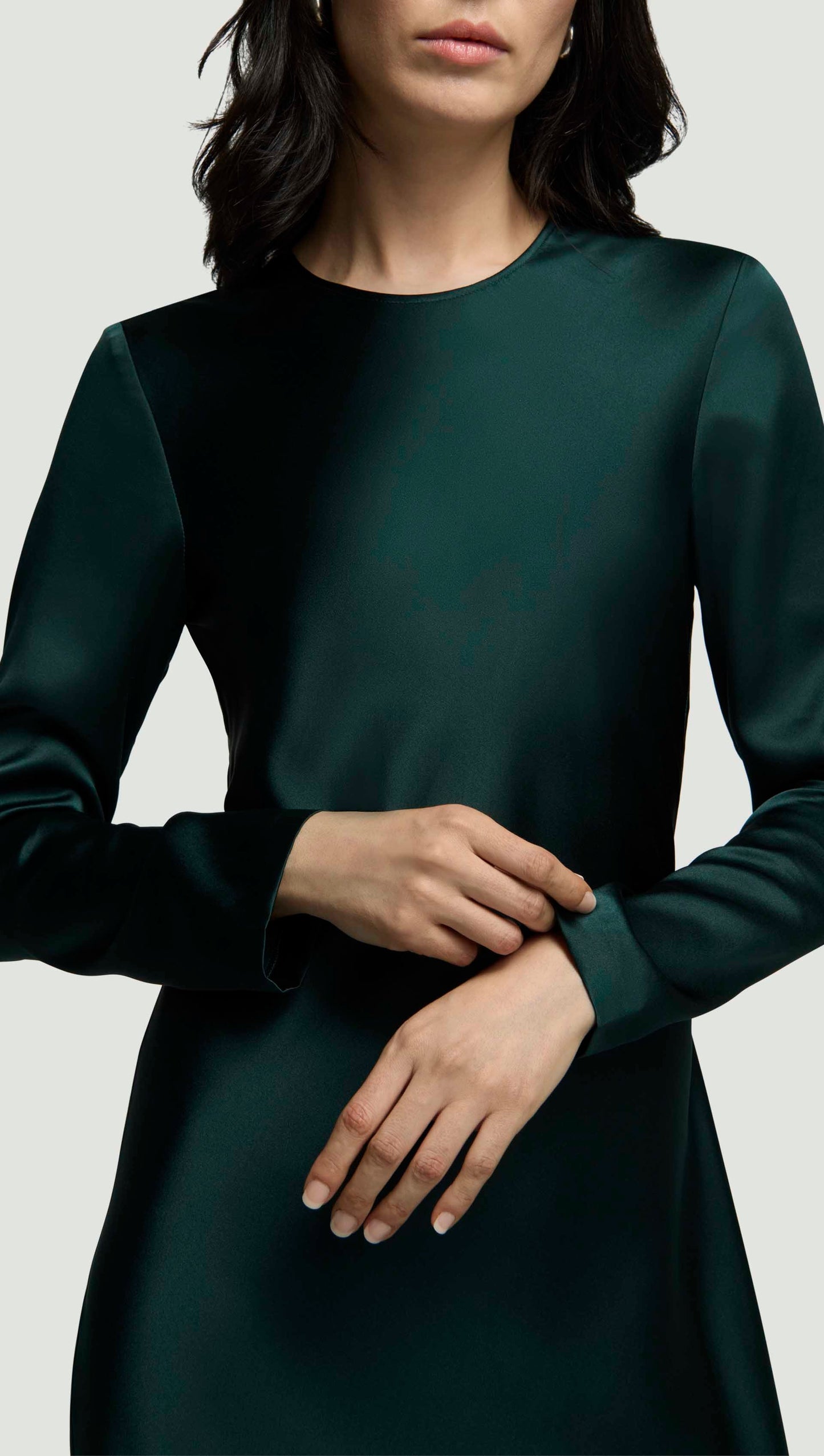 Longsleeve Bias Dress in Silk Charmeuse | Deep Forest
