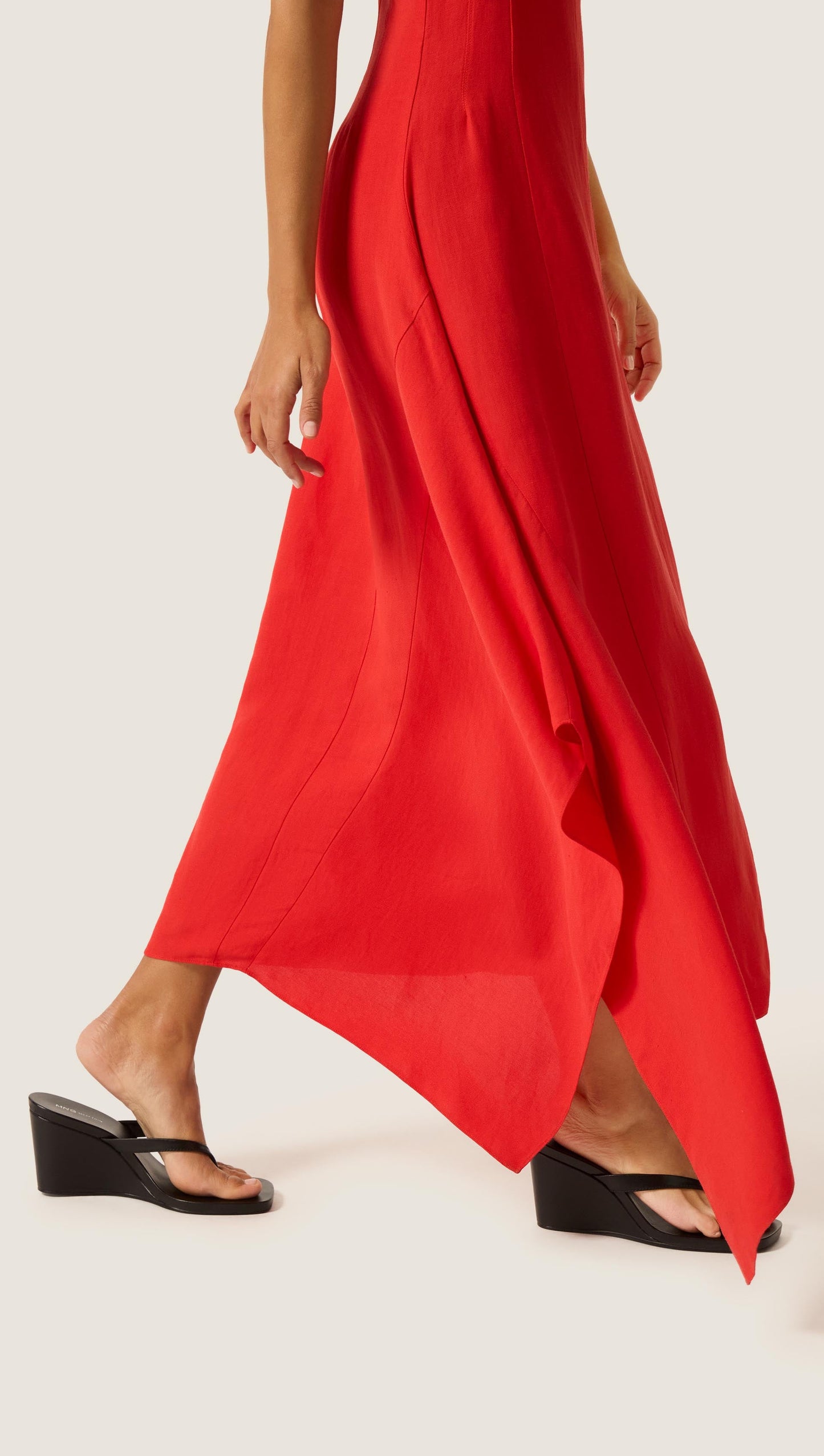 Asymmetrical Dress in Viscose Linen | Coral Red