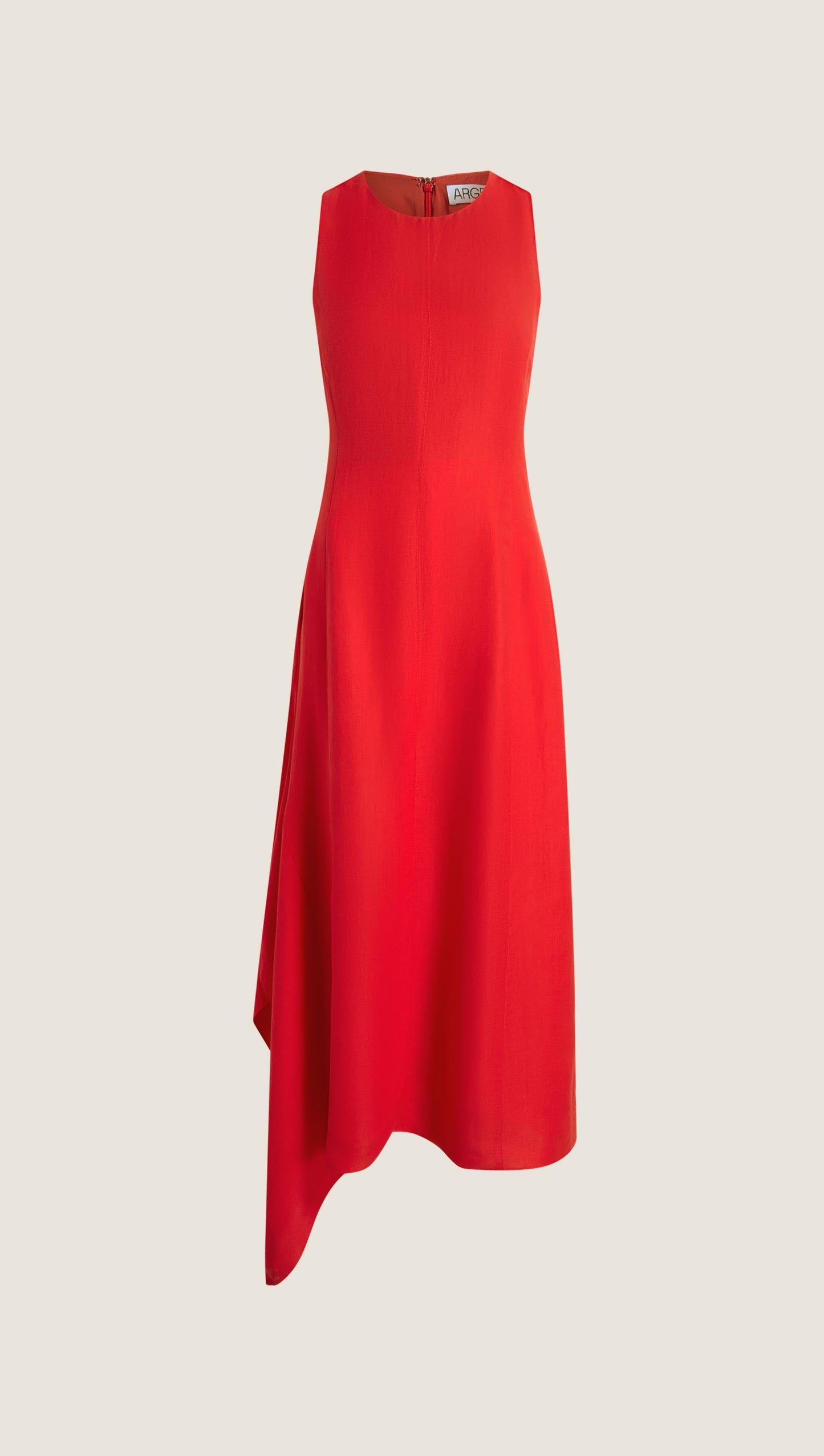Asymmetrical Dress in Viscose Linen | Coral Red