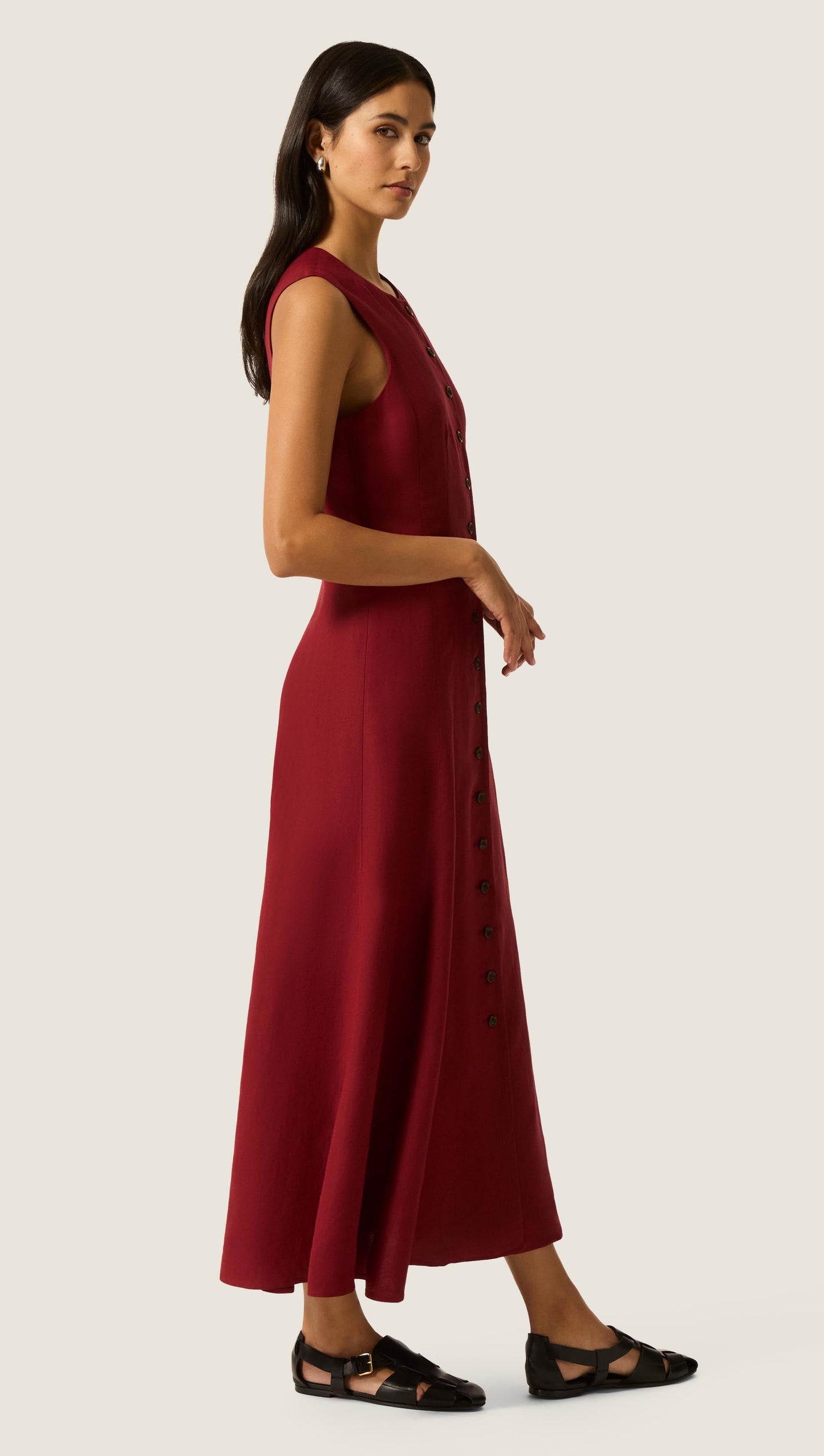 Carroll Dress in Viscose Linen | Maroon