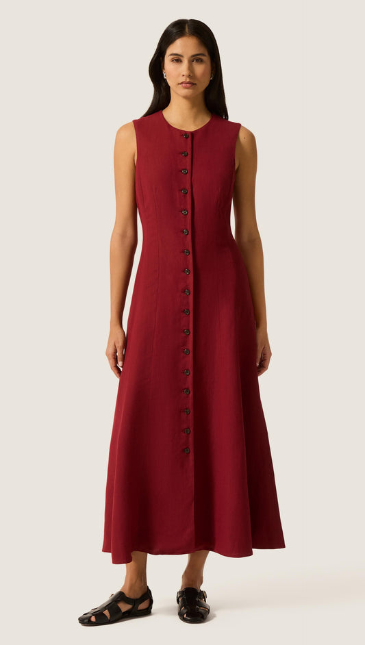 Carroll Dress in Viscose Linen | Maroon