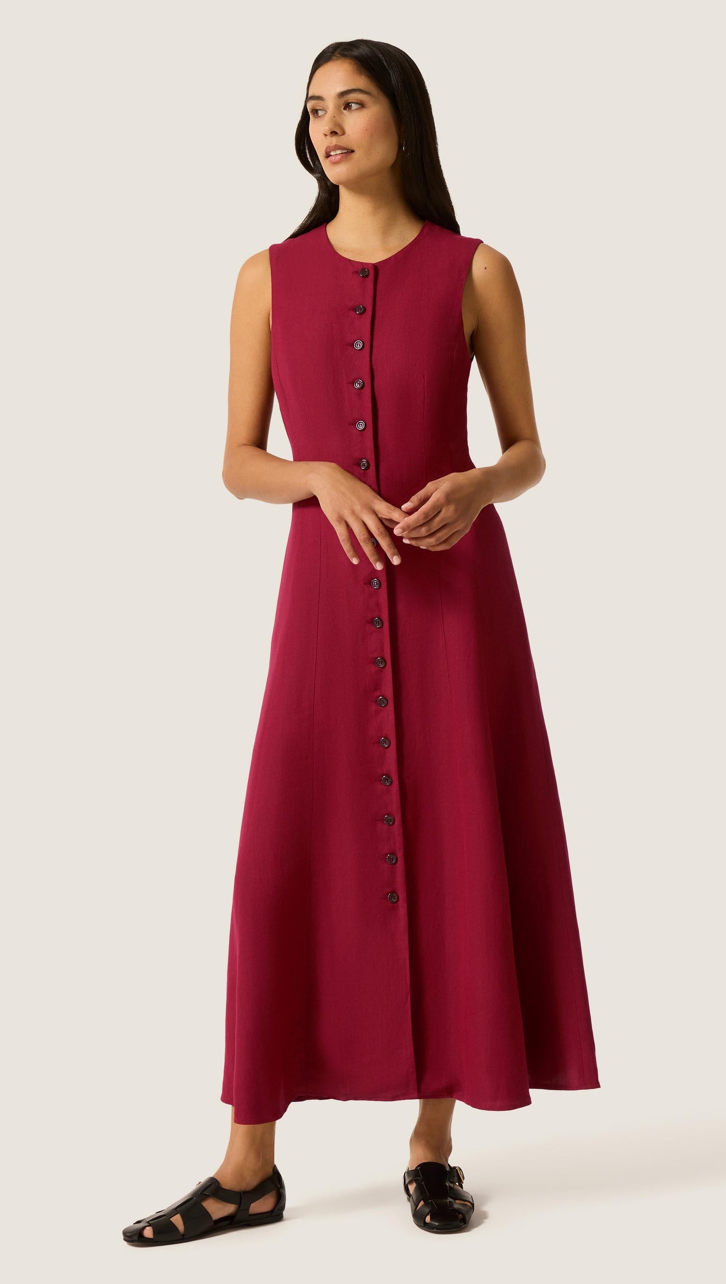 Carroll Dress in Viscose Linen | Maroon