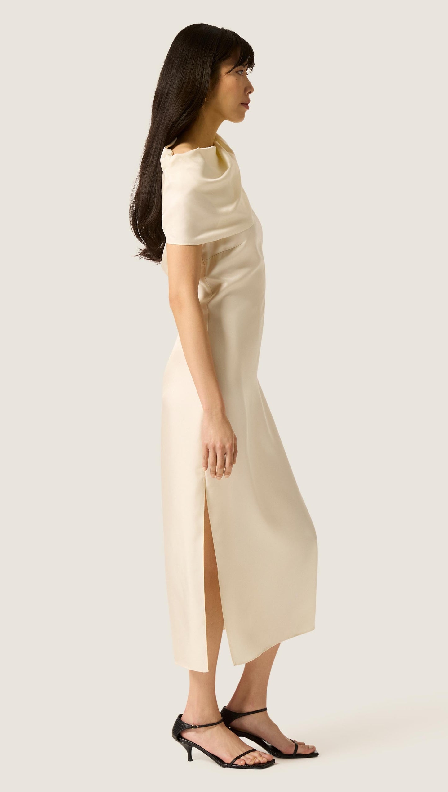 Funnel Neck Dress in Silk Twill | Ivory