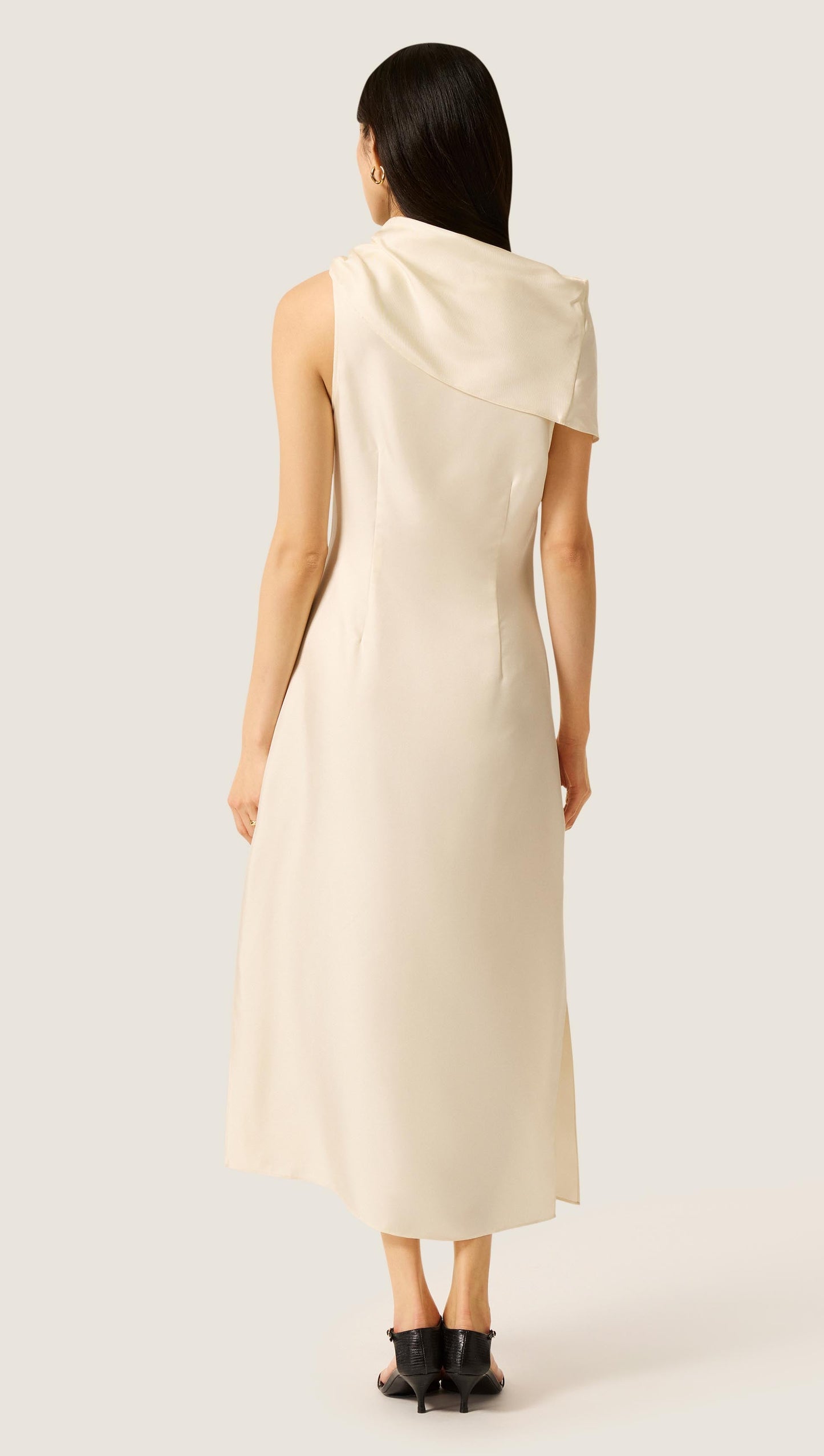 Funnel Neck Dress in Silk Twill | Ivory