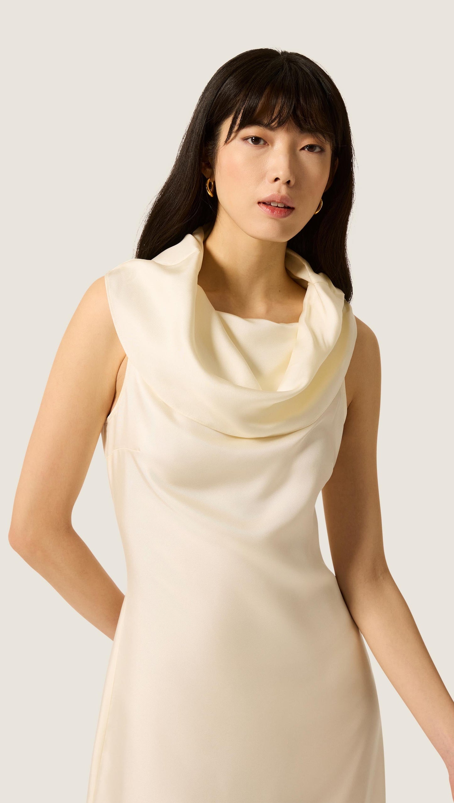Funnel Neck Dress in Silk Twill | Ivory