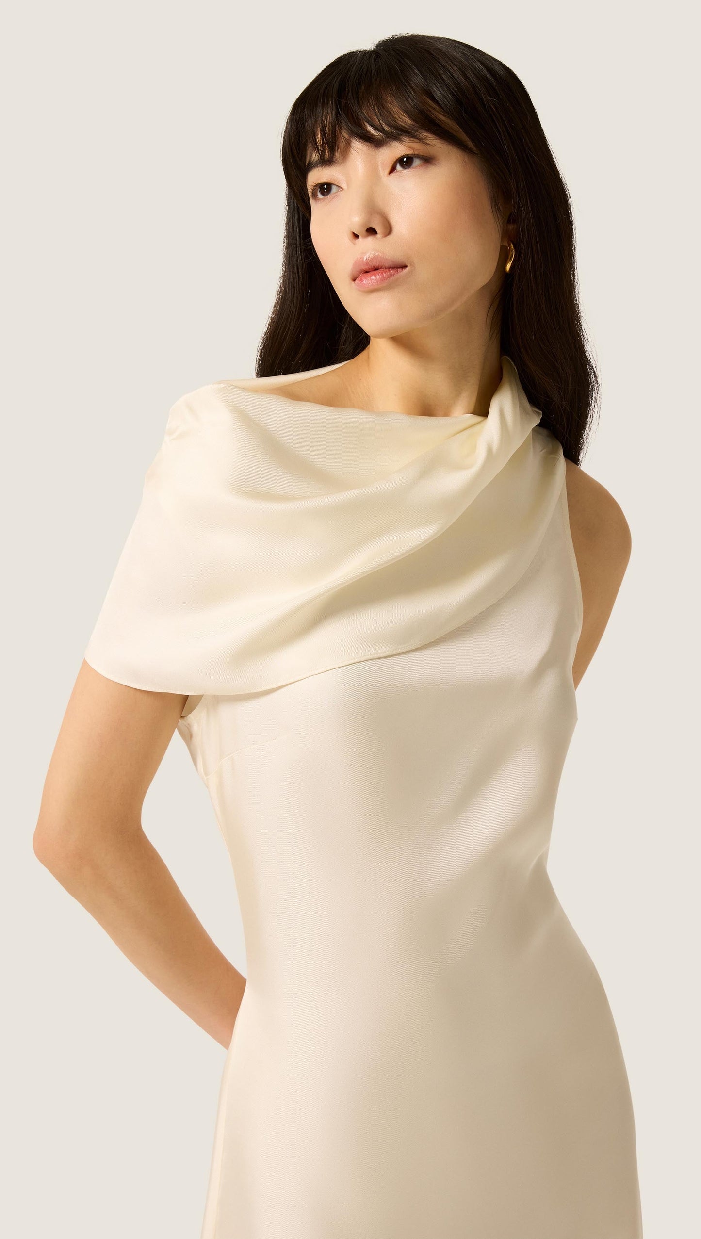 Funnel Neck Dress in Silk Twill | Ivory