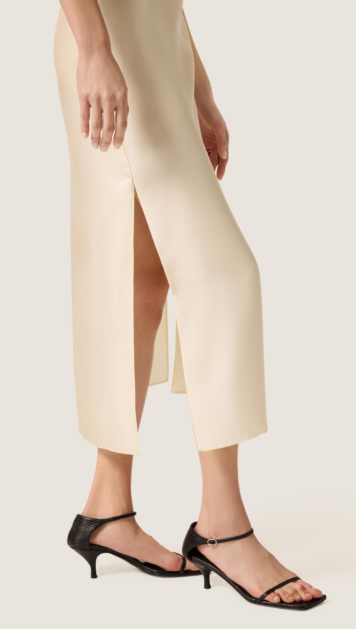 Funnel Neck Dress in Silk Twill | Ivory