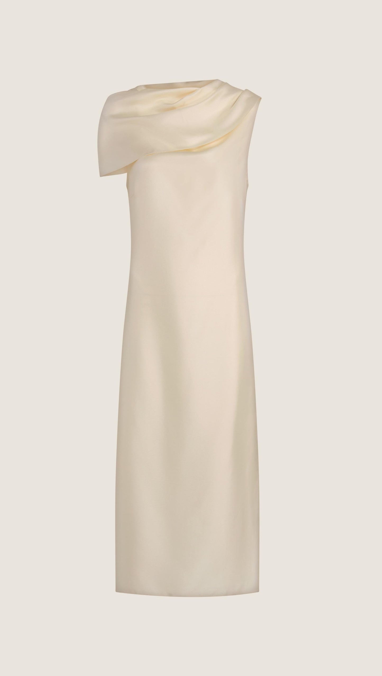 Funnel Neck Dress in Silk Twill | Ivory