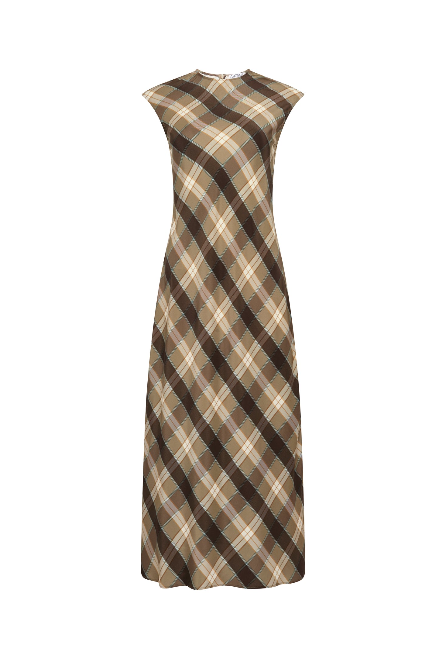 Bias Dress in Silk Charmeuse | Brown Plaid