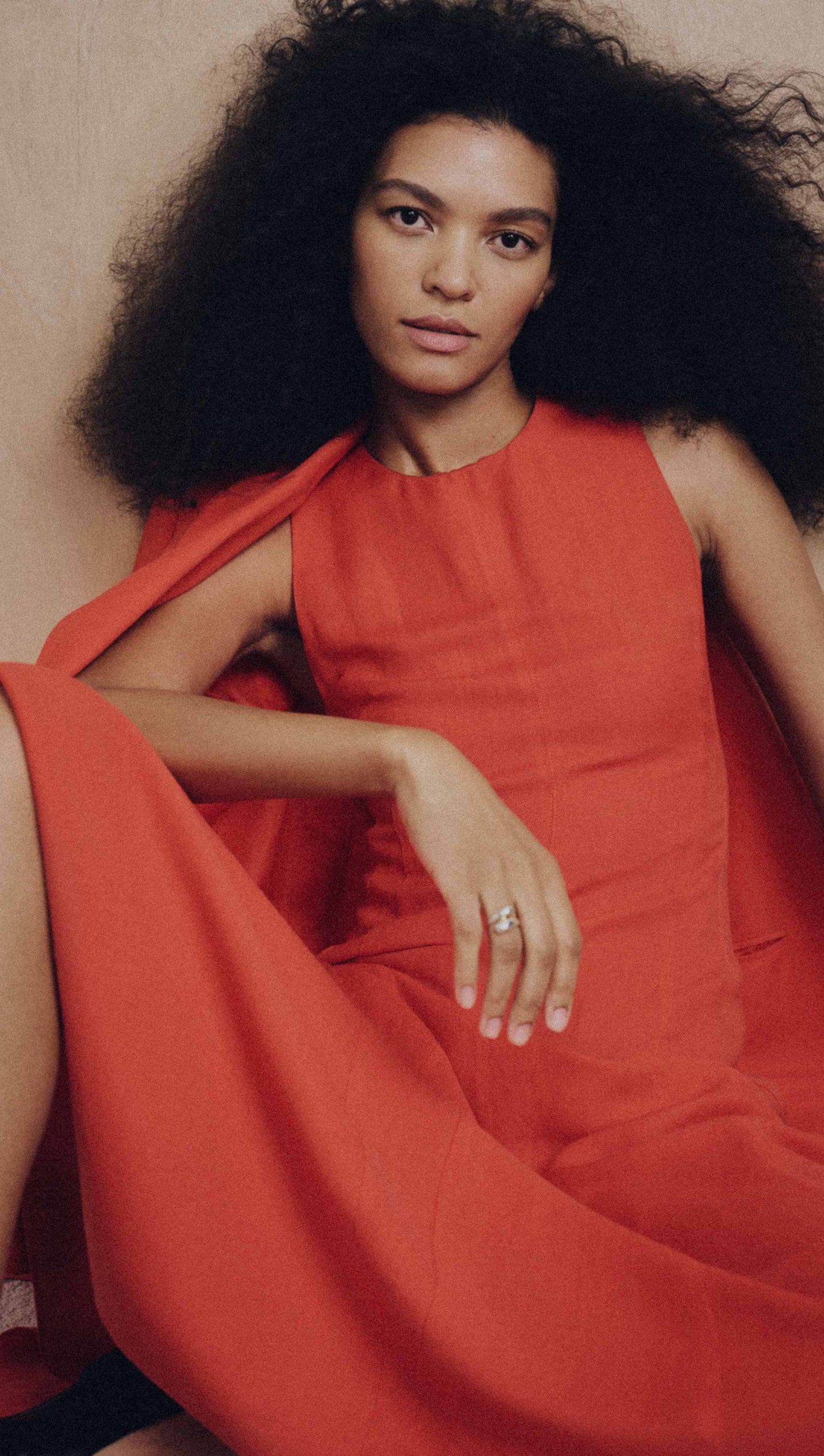 Asymmetrical Dress in Viscose Linen | Coral Red